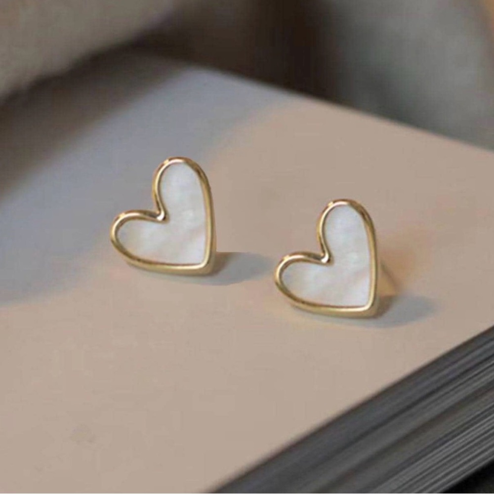 Gold and White Heart Earrings